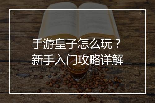 手游皇子怎么玩?新手入门攻略详解