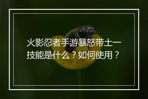 火影忍者手游暴怒带土一技能是什么?如何使用?