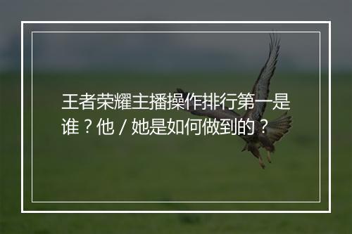 王者荣耀主播操作排行第一是谁?他/她是如何做到的?