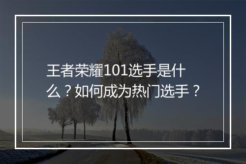 王者荣耀101选手是什么?如何成为热门选手?