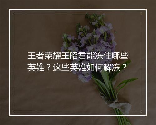 王者荣耀王昭君能冻住哪些英雄?这些英雄如何解冻?