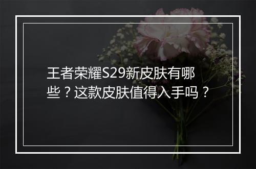 王者荣耀S29新皮肤有哪些?这款皮肤值得入手吗?