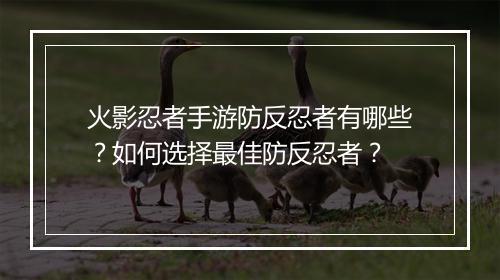 火影忍者手游防反忍者有哪些?如何选择最佳防反忍者?