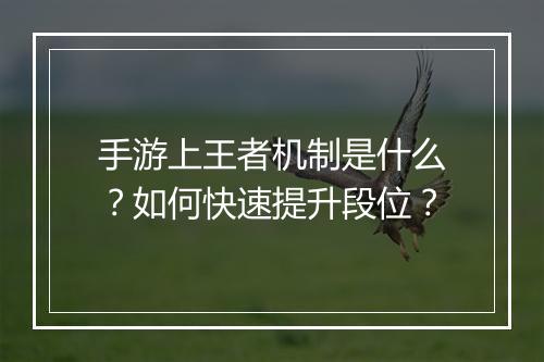 手游上王者机制是什么?如何快速提升段位?