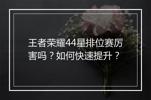 王者荣耀44星排位赛厉害吗？如何快速提升？