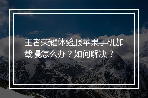 王者荣耀体验服苹果手机加载慢怎么办？如何解决？
