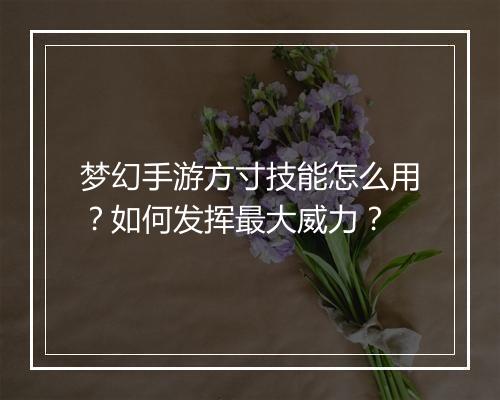 梦幻手游方寸技能怎么用？如何发挥最大威力？