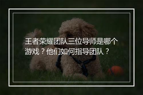 王者荣耀团队三位导师是哪个游戏？他们如何指导团队？