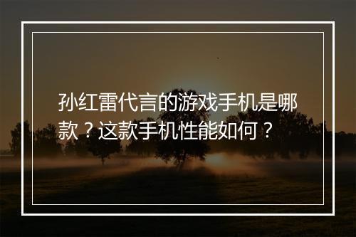 孙红雷代言的游戏手机是哪款？这款手机性能如何？