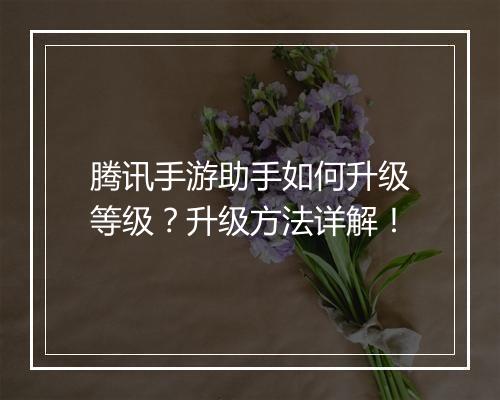 腾讯手游助手如何升级等级？升级方法详解！