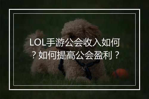 LOL手游公会收入如何？如何提高公会盈利？