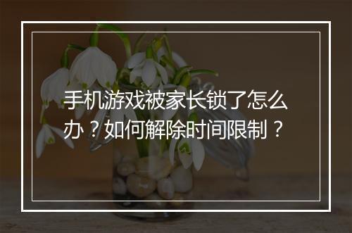 手机游戏被家长锁了怎么办？如何解除时间限制？