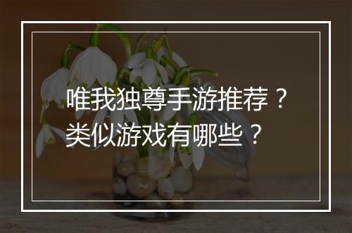 唯我独尊手游推荐？类似游戏有哪些？
