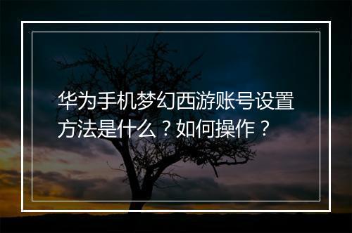 华为手机梦幻西游账号设置方法是什么？如何操作？