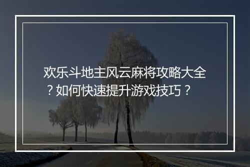 欢乐斗地主风云麻将攻略大全？如何快速提升游戏技巧？
