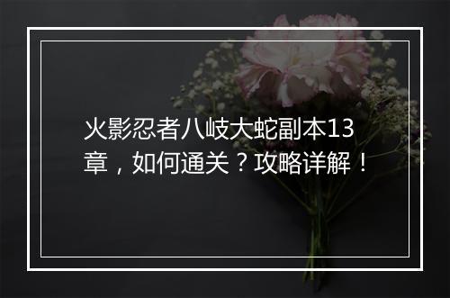 火影忍者八岐大蛇副本13章，如何通关？攻略详解！