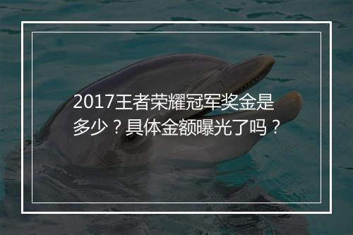 2017王者荣耀冠军奖金是多少？具体金额曝光了吗？