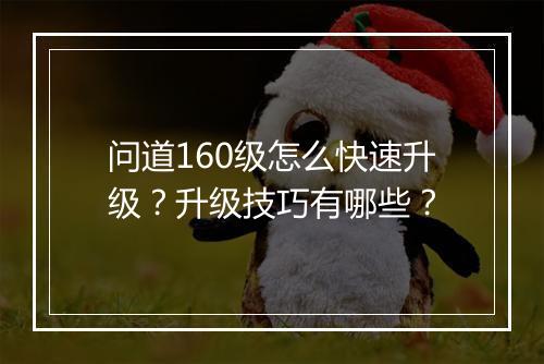 问道160级怎么快速升级?升级技巧有哪些?