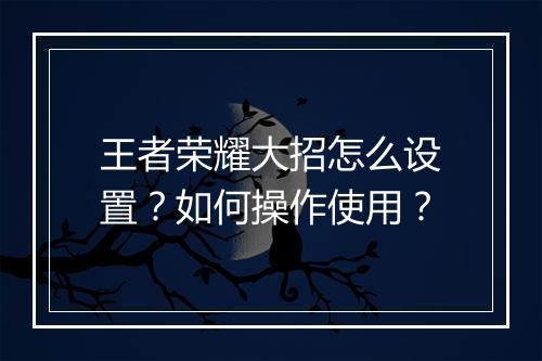 王者荣耀大招怎么设置?如何操作使用?