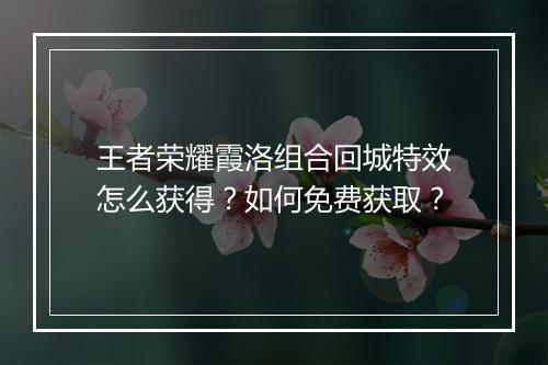 王者荣耀霞洛组合回城特效怎么获得？如何免费获取？