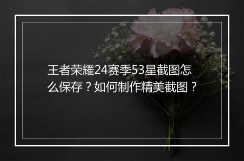 王者荣耀24赛季53星截图怎么保存?如何制作精美截图?