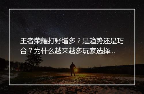 王者荣耀打野增多?是趋势还是巧合?为什么越来越多玩家选择打野?