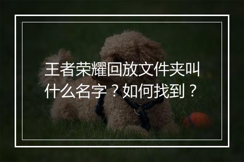 王者荣耀回放文件夹叫什么名字?如何找到?