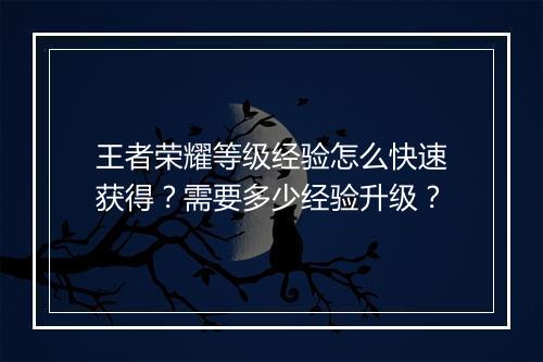 王者荣耀等级经验怎么快速获得？需要多少经验升级？