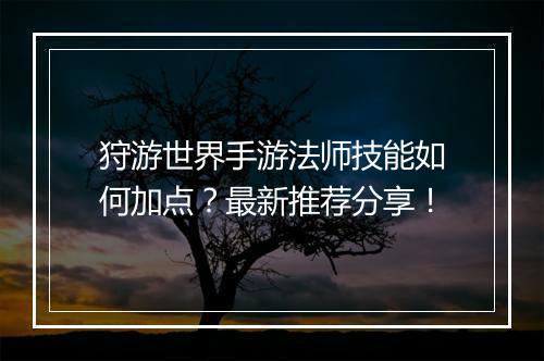 狩游世界手游法师技能如何加点?最新推荐分享!