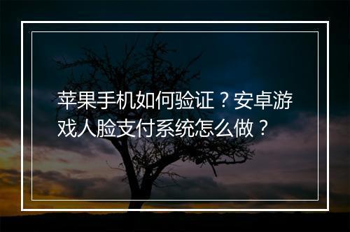 苹果手机如何验证?安卓游戏人脸支付系统怎么做?