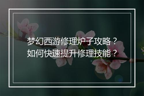 梦幻西游修理炉子攻略？如何快速提升修理技能？
