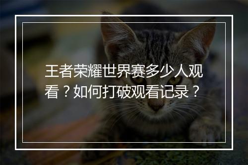 王者荣耀世界赛多少人观看?如何打破观看记录?