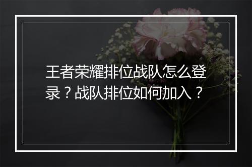 王者荣耀排位战队怎么登录？战队排位如何加入？