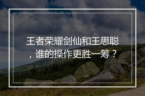 王者荣耀剑仙和王思聪,谁的操作更胜一筹?