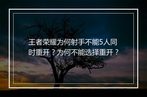 王者荣耀为何射手不能5人同时重开?为何不能选择重开?