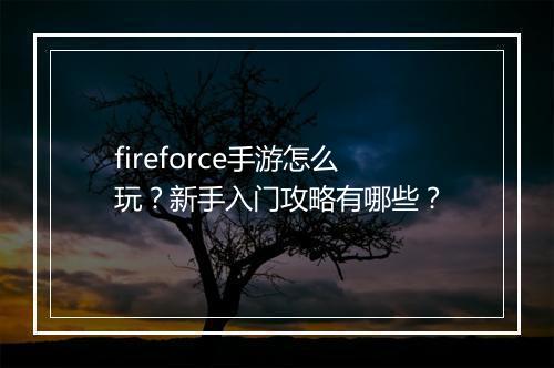 fireforce手游怎么玩？新手入门攻略有哪些？