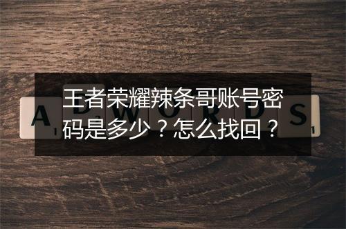 王者荣耀辣条哥账号密码是多少?怎么找回?