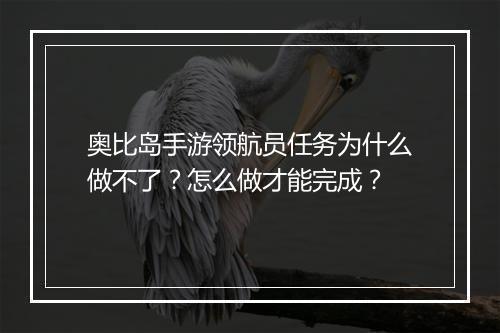 奥比岛手游领航员任务为什么做不了?怎么做才能完成?