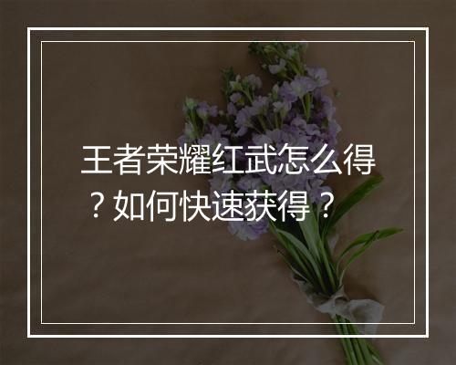 王者荣耀红武怎么得?如何快速获得?