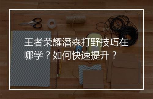 王者荣耀潘森打野技巧在哪学?如何快速提升?