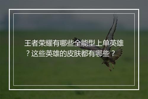 王者荣耀有哪些全能型上单英雄？这些英雄的皮肤都有哪些？