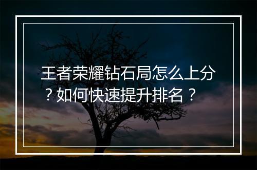 王者荣耀钻石局怎么上分?如何快速提升排名?