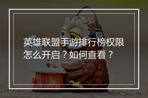 英雄联盟手游排行榜权限怎么开启?如何查看?
