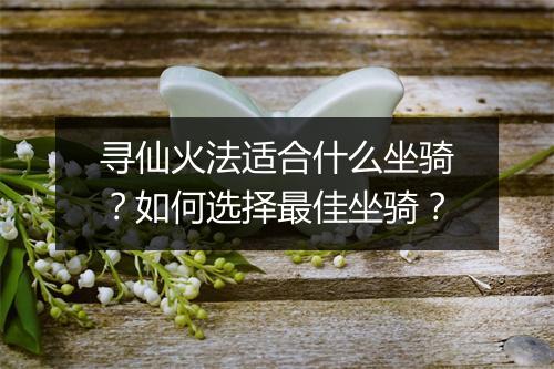 寻仙火法适合什么坐骑？如何选择最佳坐骑？