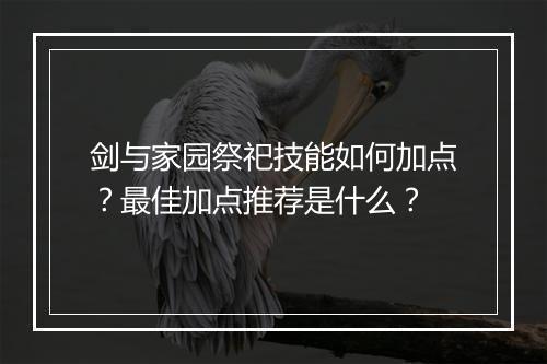 剑与家园祭祀技能如何加点?最佳加点推荐是什么?