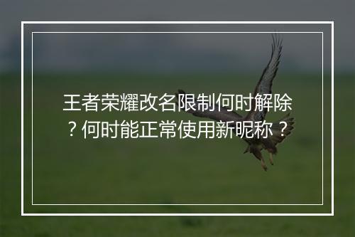 王者荣耀改名限制何时解除?何时能正常使用新昵称?