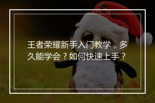 王者荣耀新手入门教学,多久能学会?如何快速上手?