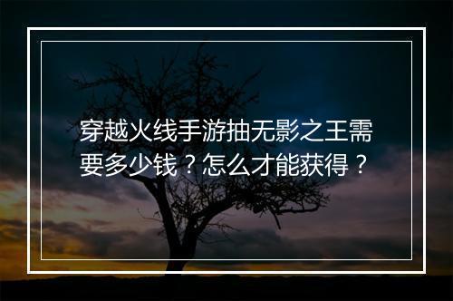 穿越火线手游抽无影之王需要多少钱?怎么才能获得?