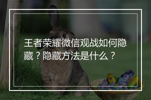 王者荣耀微信观战如何隐藏?隐藏方法是什么?