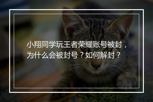 小翔同学玩王者荣耀账号被封,为什么会被封号?如何解封?